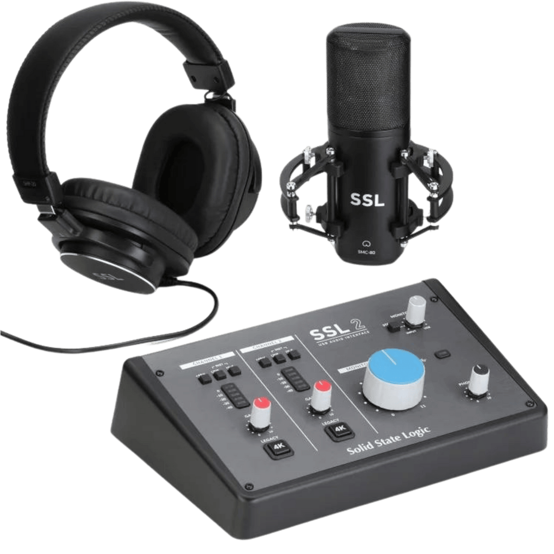 Solid State Logic SSL2 Recording Pack - Pack de Grabación | Grabación profesional más fácilSSL Production Pack incluye todo lo que necesitas para empezar a grabar ya. Sólo tienes que conectar tu micrófono y auriculares SSL a tu interfaz SSL 2 para empezar