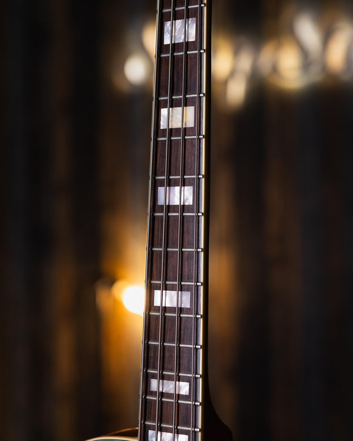 D'Angelico EX-Bass Trans Cherry Red 2015 - Bajo Eléctrico | D'Angelico Guitars presenta el EX-Bass con un cuerpo semihueco de un solo corte y 32.25" escala que lleva el ambiente clásico y la sensación vintage que se espera de este clásico artesano de inst