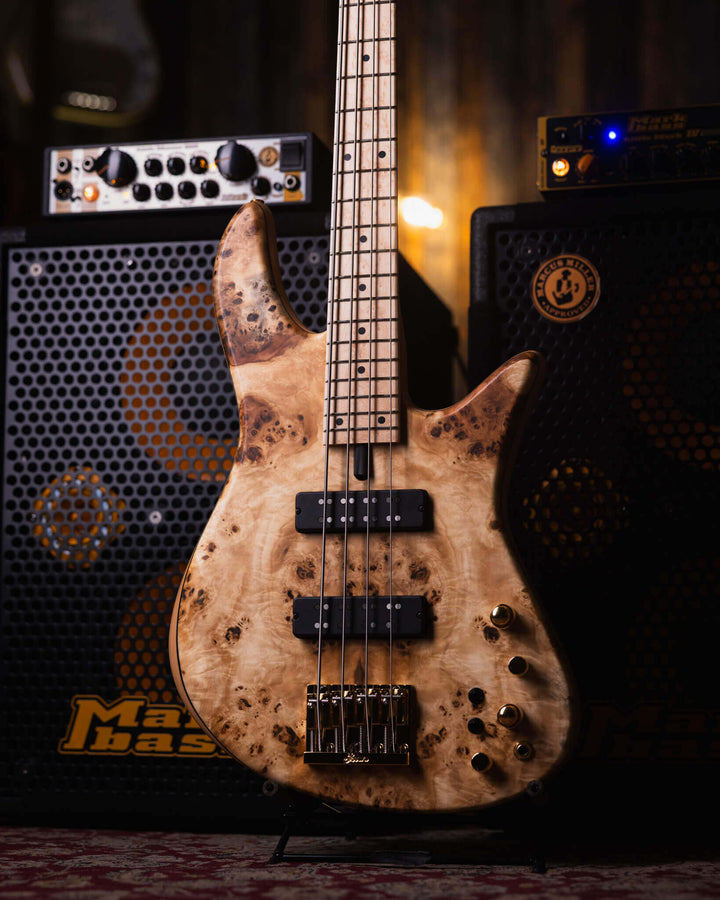 Fodera Emperor 4 Standard Special Poplar Burl End-2024 - Bajo Eléctrico | Cuerpo • Modelo: Emperor 4 Standard Special• Madera: Alder • Top: Poplar Burl• Terminación: Satin Brazo • Madera: 3 Piezas de Hard-Rock Maple• Perfil: Standard • Terminación: Satin
