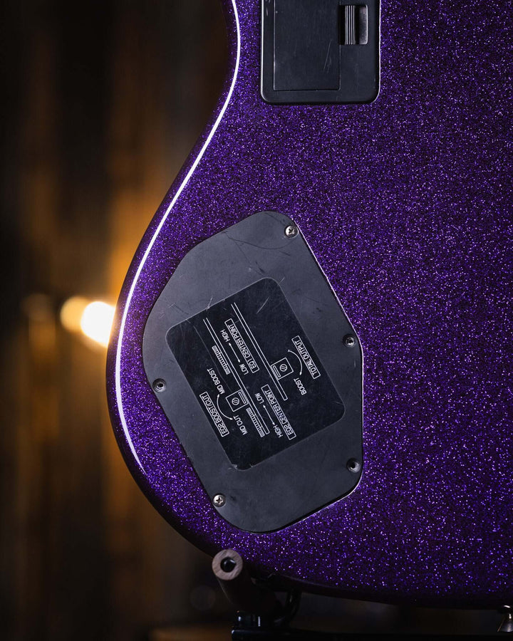 Yamaha TRB 6 Sparkle Purple '97 - Bajo Eléctrico | Cuerpo • Modelo: TRB 6P• Madera: Alder • Top: Maple • Terminación: Sparkle Purple, Gloss Brazo • Madera: 5 Piezas Maple/Mahogany • Terminación: Neck Thru / Gloss• Espaciado: 19 mm• Escala: 35"• Nuez: Bone