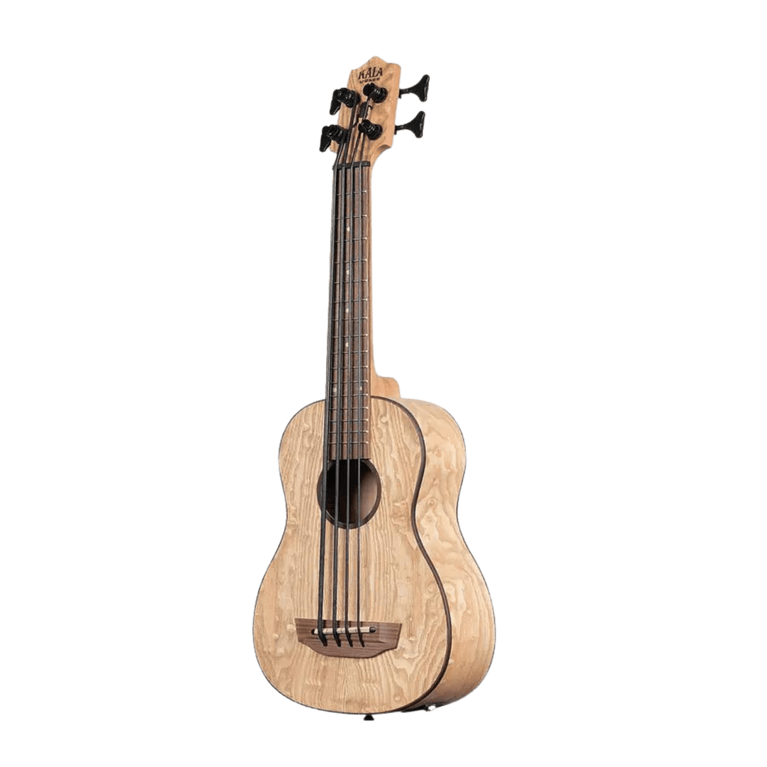 Ubass Kala Burl-Fs - Bajo Ukulele | La veta de la madera del Ubass Kala Burl-Fs tiene un patrón de vetas en forma de remolino salvaje que complementa maravillosamente su tez de madera de fresno claro. Los variados patrones aseguran que cada modelo sea una