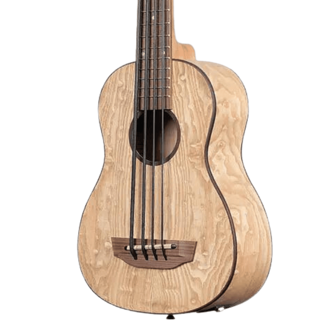 Ubass Kala Burl-Fs - Bajo Ukulele | La veta de la madera del Ubass Kala Burl-Fs tiene un patrón de vetas en forma de remolino salvaje que complementa maravillosamente su tez de madera de fresno claro. Los variados patrones aseguran que cada modelo sea una