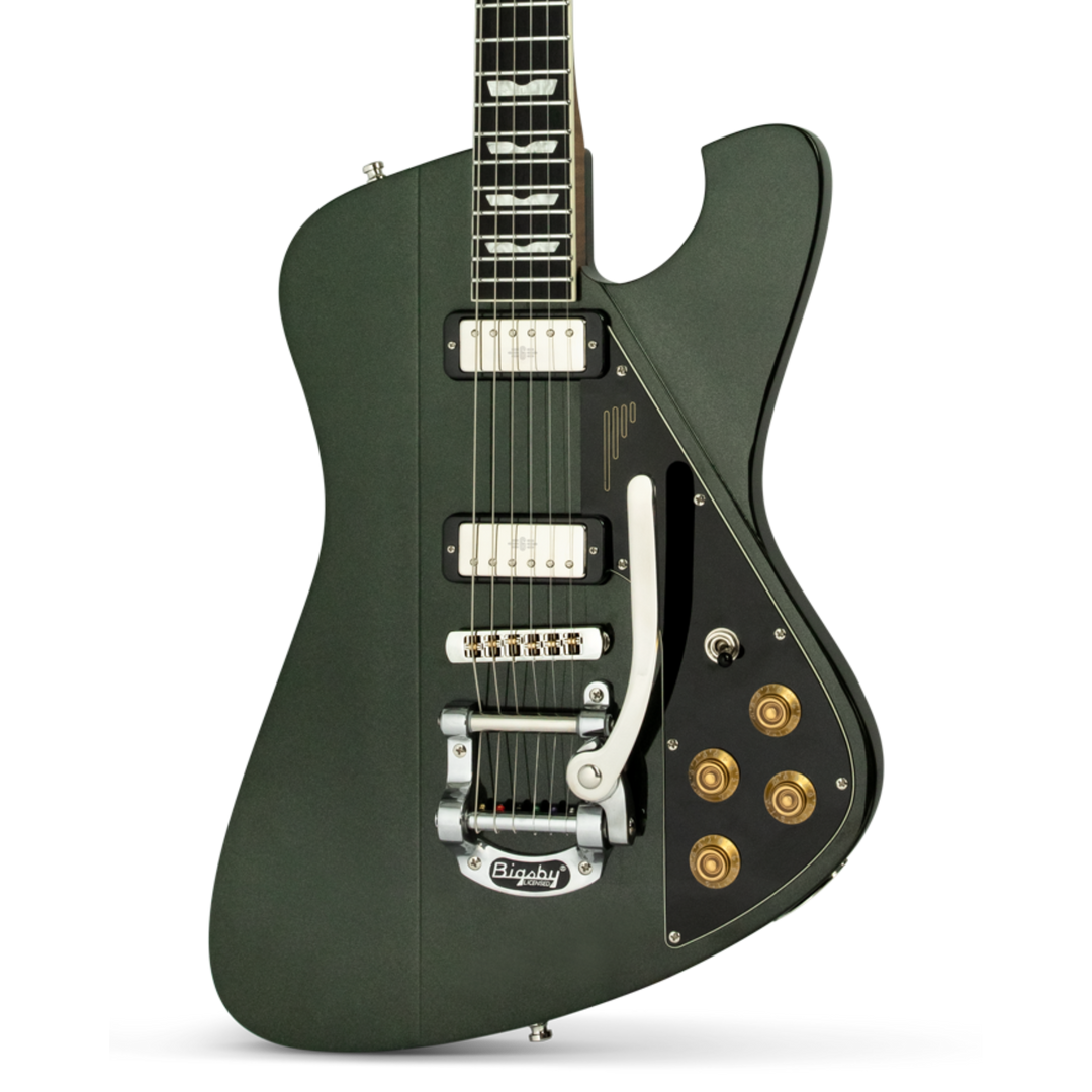 Baum Backwing Deep Forest - Guitarra Eléctrica | Esta guitarra viene con una actitud muy alta por su diseño aerodinámico y su voz potente. La Backwing es una de las guitarras más llamativas de Baum.Diseñado con un cuerpo delgado y ligero y un perfil de cu