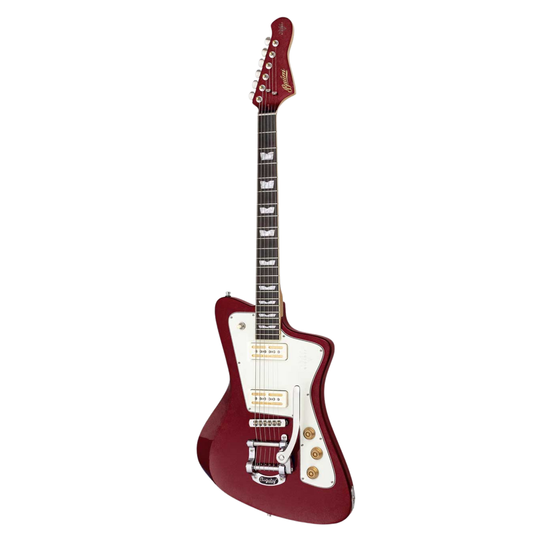 Baum Wingman Crimson Red - Guitarra Eléctrica | Con sus líneas limpias y elegantes, jugabilidad moderna y sonidos clásicos, el elegante Wingman es una guitarra offset bellamente curvada que es inequívocamente Baum. El diseño progresivo presenta un cuerpo