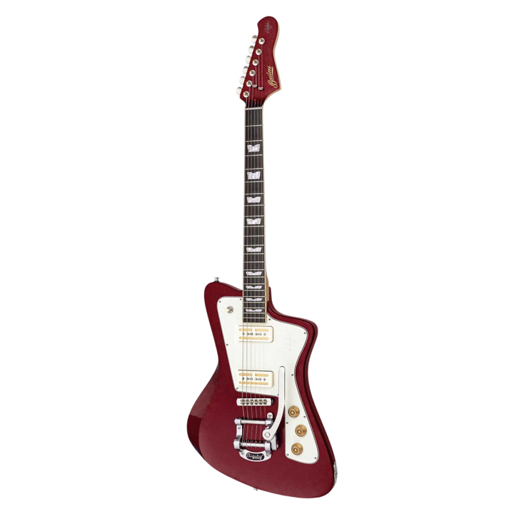 Baum Wingman Crimson Red - Guitarra Eléctrica | Con sus líneas limpias y elegantes, jugabilidad moderna y sonidos clásicos, el elegante Wingman es una guitarra offset bellamente curvada que es inequívocamente Baum. El diseño progresivo presenta un cuerpo