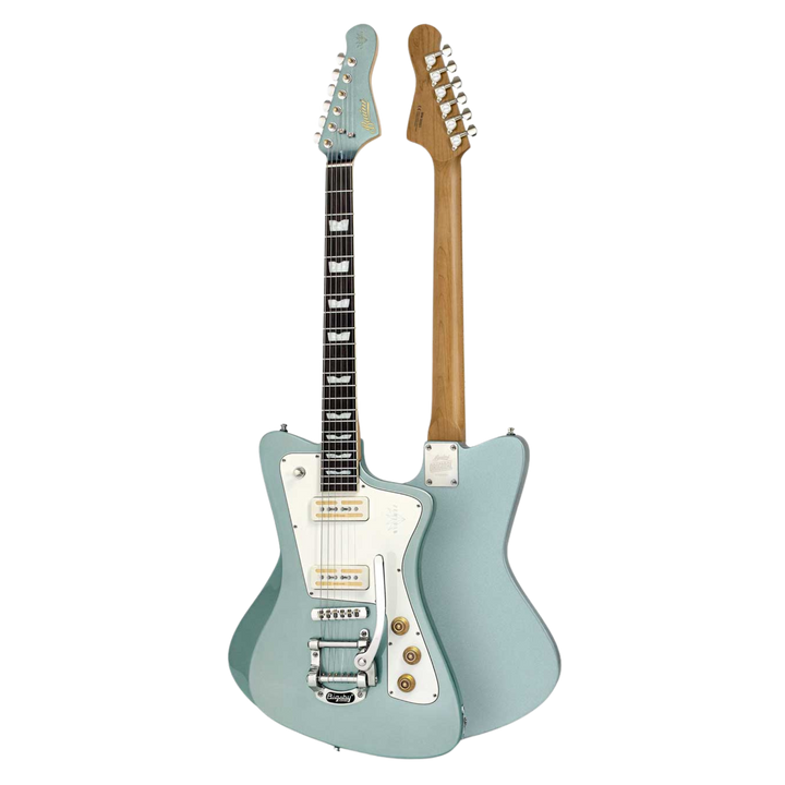 Baum Wingman Ocean Mist - Guitarra Eléctrica | Con sus líneas limpias y elegantes, jugabilidad moderna y sonidos clásicos, el elegante Wingman es una guitarra offset bellamente curvada que es inequívocamente Baum. El diseño progresivo presenta un cuerpo l