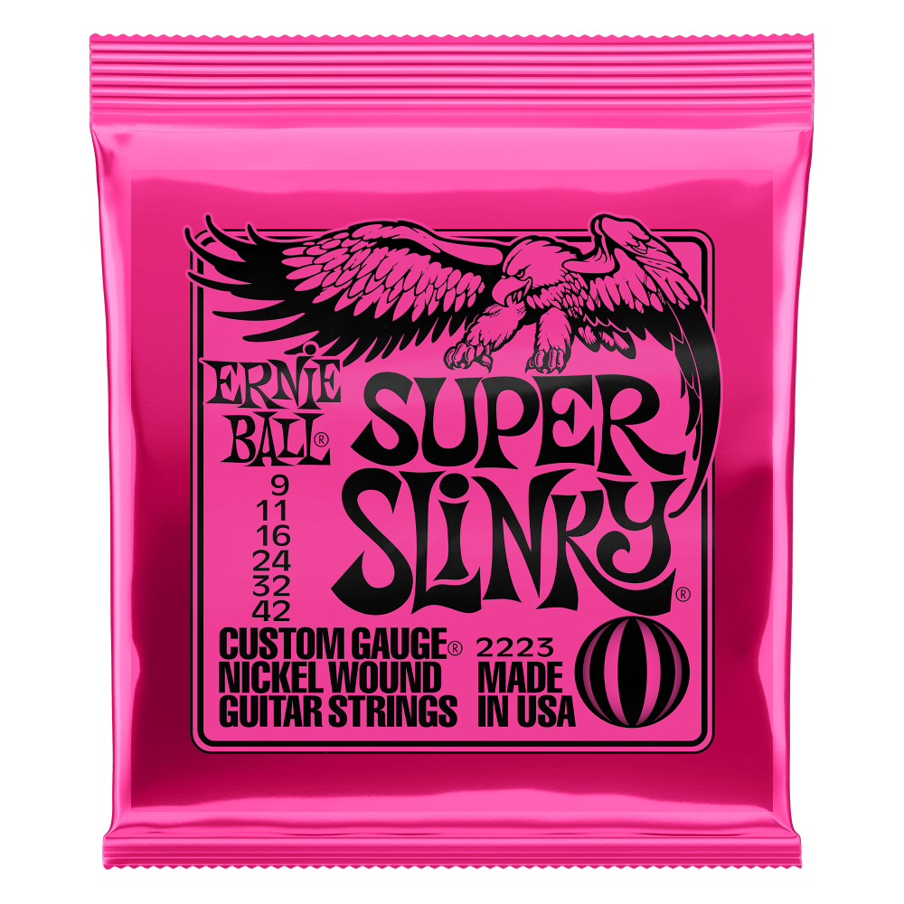 Ernie Ball 2223 Nickel Wound Super Slinky (09-42) - Cuerdas de Guitarra Eléctrica | Las cuerdas Ernie Ball Super Slinky son usadas por Jimmy Page, Jeff Beck, y Angus Young. Estas cuerdas son fabricadas con precisión para cumplir con los más altos estándar