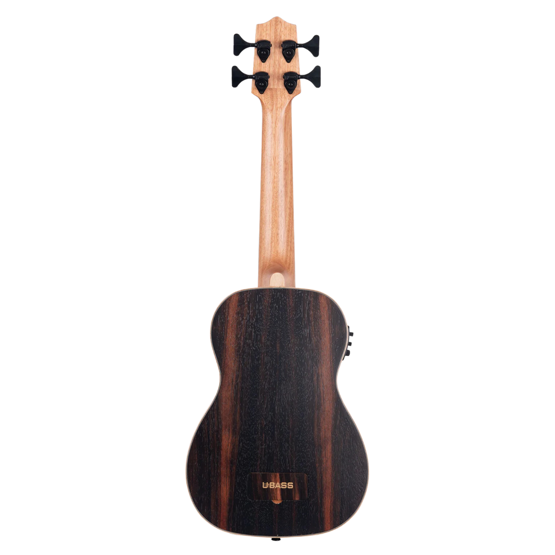 Ubass Kala Striped Ebony Rw - Bajo Ukulele | El hermoso U•BASS® de Ébano Estriado presenta un color marrón profundo con vetas rojizas. Considerado una de las mejores maderas para instrumentos, el Ébano Estriado es una madera de alta densidad que ofrece cu