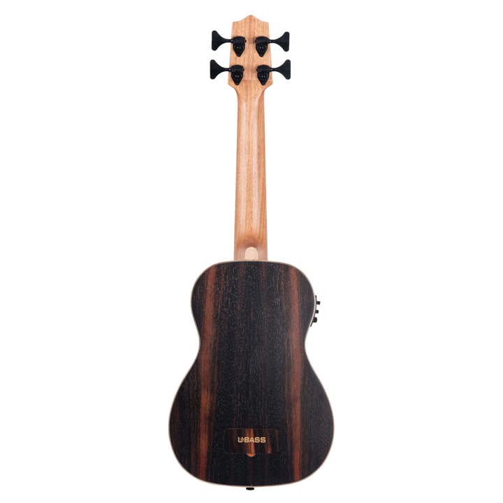 Ubass Kala Striped Ebony Rw - Bajo Ukulele | El hermoso U•BASS® de Ébano Estriado presenta un color marrón profundo con vetas rojizas. Considerado una de las mejores maderas para instrumentos, el Ébano Estriado es una madera de alta densidad que ofrece cu
