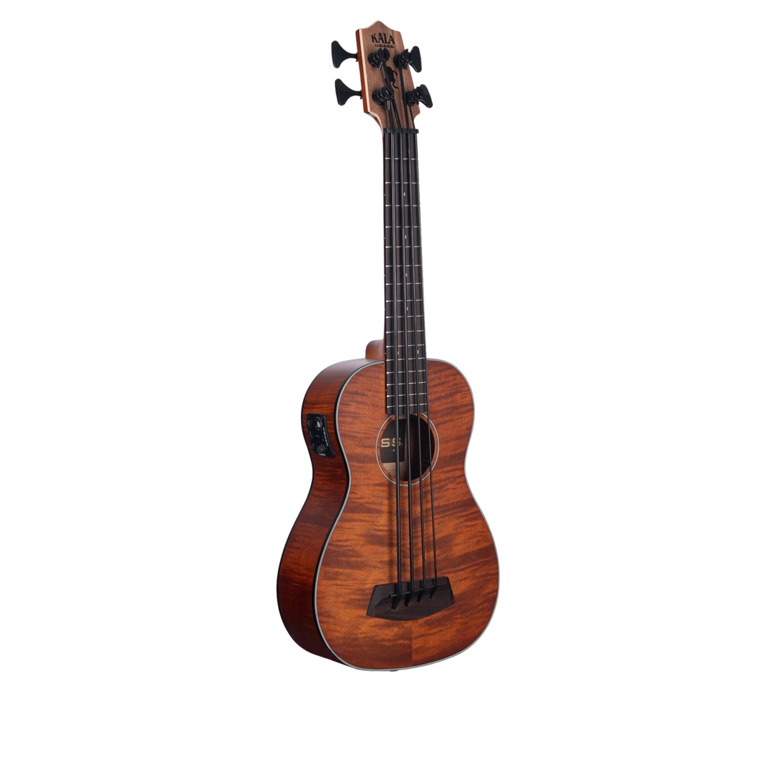 Ubass Kala Em FS Exotic Mahogany - Bajo Ukulele | El U•BASS® Acústico-Eléctrico Exotic Mahogany fue presentado en 2012 y rápidamente se convirtió en uno de nuestros modelos de U•BASS® más vendidos. La combinación única de colores naranja y marrón, acentua