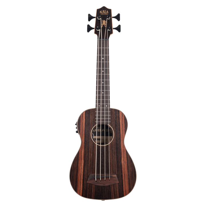 Ubass Kala Striped Ebony Rw - Bajo Ukulele | El hermoso U•BASS® de Ébano Estriado presenta un color marrón profundo con vetas rojizas. Considerado una de las mejores maderas para instrumentos, el Ébano Estriado es una madera de alta densidad que ofrece cu