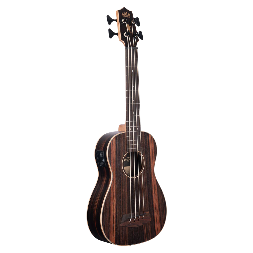 Ubass Kala Striped Ebony Rw - Bajo Ukulele | El hermoso U•BASS® de Ébano Estriado presenta un color marrón profundo con vetas rojizas. Considerado una de las mejores maderas para instrumentos, el Ébano Estriado es una madera de alta densidad que ofrece cu