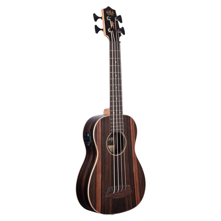 Ubass Kala Striped Ebony Rw - Bajo Ukulele | El hermoso U•BASS® de Ébano Estriado presenta un color marrón profundo con vetas rojizas. Considerado una de las mejores maderas para instrumentos, el Ébano Estriado es una madera de alta densidad que ofrece cu