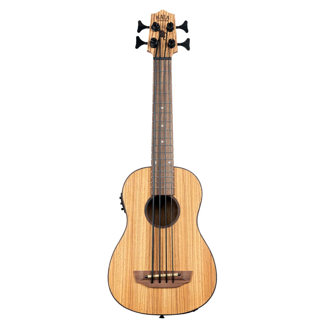 Ubass Kala Zeb-Fs - Bajo Ukulele | La Zebrawood del Ubass Kala Zeb-Fs recibe su nombre y apariencia exótica de las rayas alternas de color canela y marrón oscuro parecidas a una cebra de la veta de la madera. El atractivo Zebrawood ofrece bajos y agudos b