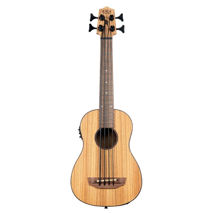 Ubass Kala Zeb-Fs - Bajo Ukulele | La Zebrawood del Ubass Kala Zeb-Fs recibe su nombre y apariencia exótica de las rayas alternas de color canela y marrón oscuro parecidas a una cebra de la veta de la madera. El atractivo Zebrawood ofrece bajos y agudos b