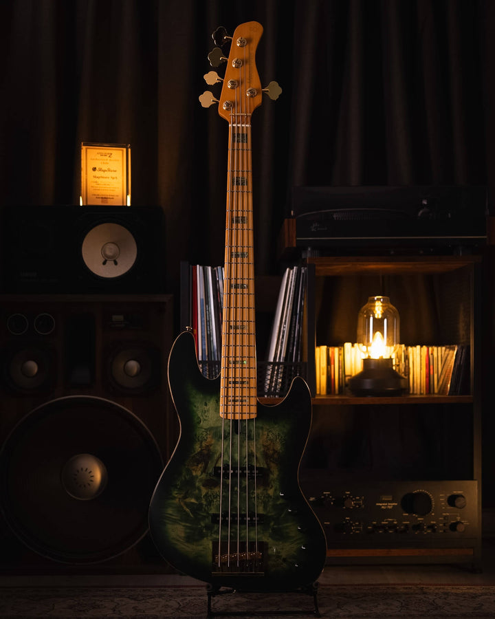 Sire V10-5 Transparent Green Satin Poplar Burl (2nd Gen) - Bajo Eléctrico