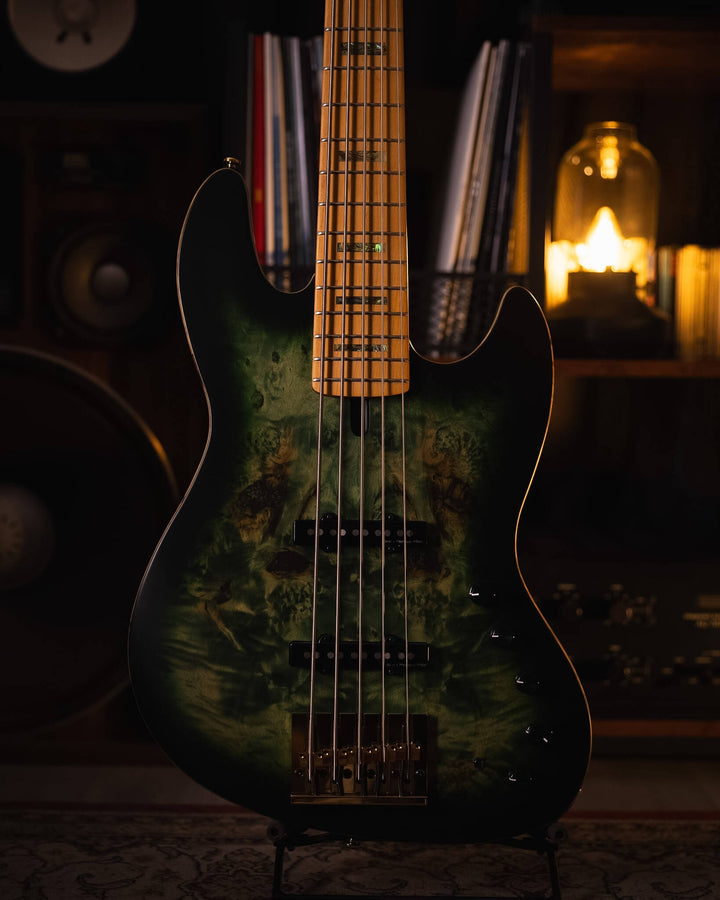 Sire V10-5 Transparent Green Satin Poplar Burl (2nd Gen) - Bajo Eléctrico