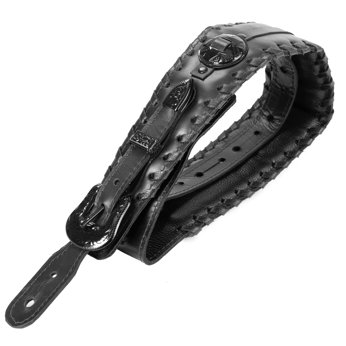 Evo Tex-Mex 3" All Black - Correa de Bajo - * Foto referencial: Al ser un producto de cuero, el color y patrón de puede variar ligeramente* Hecha a mano en Brasil* Largo mínimo: 110cm. (Aproximadamente) - SlapStore América Latina especialistas en Bajos de