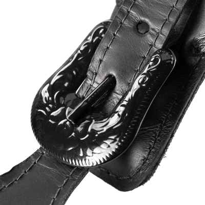 Evo Tex-Mex 3" All Black - Correa de Bajo - * Foto referencial: Al ser un producto de cuero, el color y patrón de puede variar ligeramente* Hecha a mano en Brasil* Largo mínimo: 110cm. (Aproximadamente) - SlapStore América Latina especialistas en Bajos de