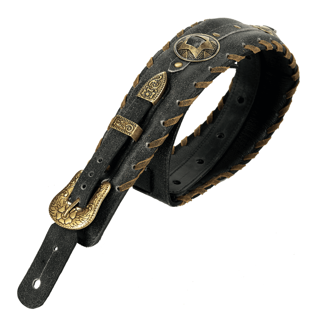 Evo Tex-Mex 3” Black & Gold - Correa de Bajo | * Foto referencial: Al ser un producto de cuero, el color y patrón de puede variar ligeramente* Hecha a mano en Brasil* Largo mínimo: 110cm. (Aproximadamente) | Gearhub