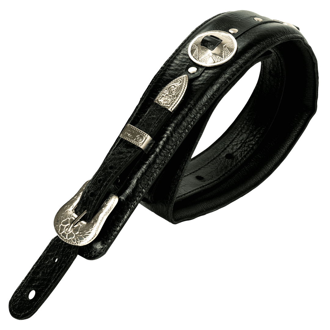 Evo Tex-Mex 3” Estrela Preta - Correa de Bajo | * Foto referencial: Al ser un producto de cuero, el color y patrón de puede variar ligeramente* Hecha a mano en Brasil* Largo mínimo: 110cm. (Aproximadamente) | Gearhub