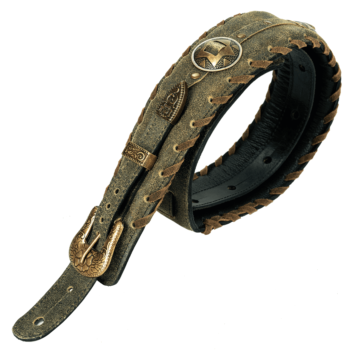 Evo Tex-Mex 3” Verde envelhecido - Correa de Bajo - * Foto referencial: Al ser un producto de cuero, el color y patrón de puede variar ligeramente* Hecha a mano en Brasil* Largo mínimo: 110cm. (Aproximadamente) - SlapStore América Latina especialistas en