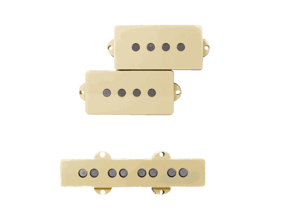 Lindy Fralin PJ Set Cream Cover - Cápsula de Bajo | Hum-Cancelling / Thick & Versatile / Traditional Appearance / Modern Output﻿The Fralin P-J Set is the ultimate replacement for any bass with a P-Bass pickup in the Neck and a Jazz Bass Pickup in the Brid