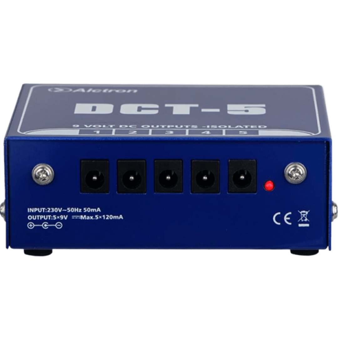 Alctron DCT5 - Fuente Poder para Pedales de efecto | Cuenta con conectores de salida de 5 * 9V, cada canal de salida ofrece hasta 50 mA de potencia (máx.), proporciona potencia estable de 9 V para 5 pedales de efectos. DCT-5 es una fuente de alimentación