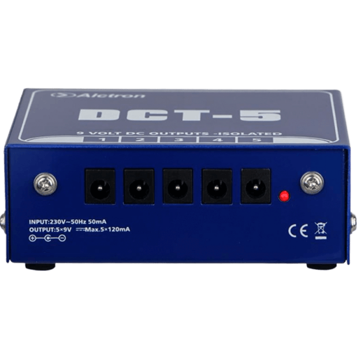 Alctron DCT5 - Fuente Poder para Pedales de efecto | Cuenta con conectores de salida de 5 * 9V, cada canal de salida ofrece hasta 50 mA de potencia (máx.), proporciona potencia estable de 9 V para 5 pedales de efectos. DCT-5 es una fuente de alimentación