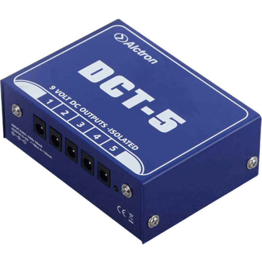 Alctron DCT5 - Fuente Poder para Pedales de efecto | Cuenta con conectores de salida de 5 * 9V, cada canal de salida ofrece hasta 50 mA de potencia (máx.), proporciona potencia estable de 9 V para 5 pedales de efectos. DCT-5 es una fuente de alimentación