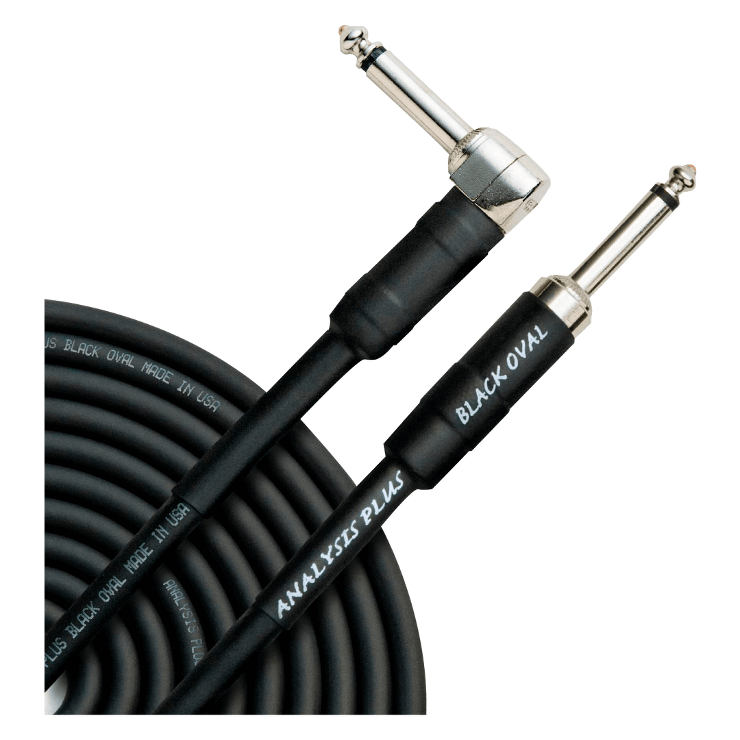 Analysis Plus Black Oval (4.6m) St-90 - Cable de Instrumento | The Analysis Plus Bass Oval Instrument Cable with Overmold Plug w/Straight-Angle Plugs is the ultimate bass cable - with massive 16 gauge conductors there will be no loss in signal for the ful