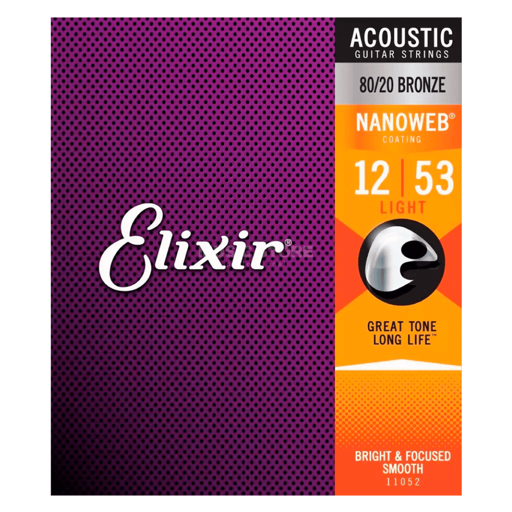 Elixir Acoustic Bronze Nanoweb Light (12-53) - Cuerdas de Guitarra Acústica | Las cuerdas de bronce Elixir® Acoustic Bronze con recubrimiento NANOWEB brindan un tono brillante y vivo junto con la vida útil prolongada que los músicos esperan de las cuerdas