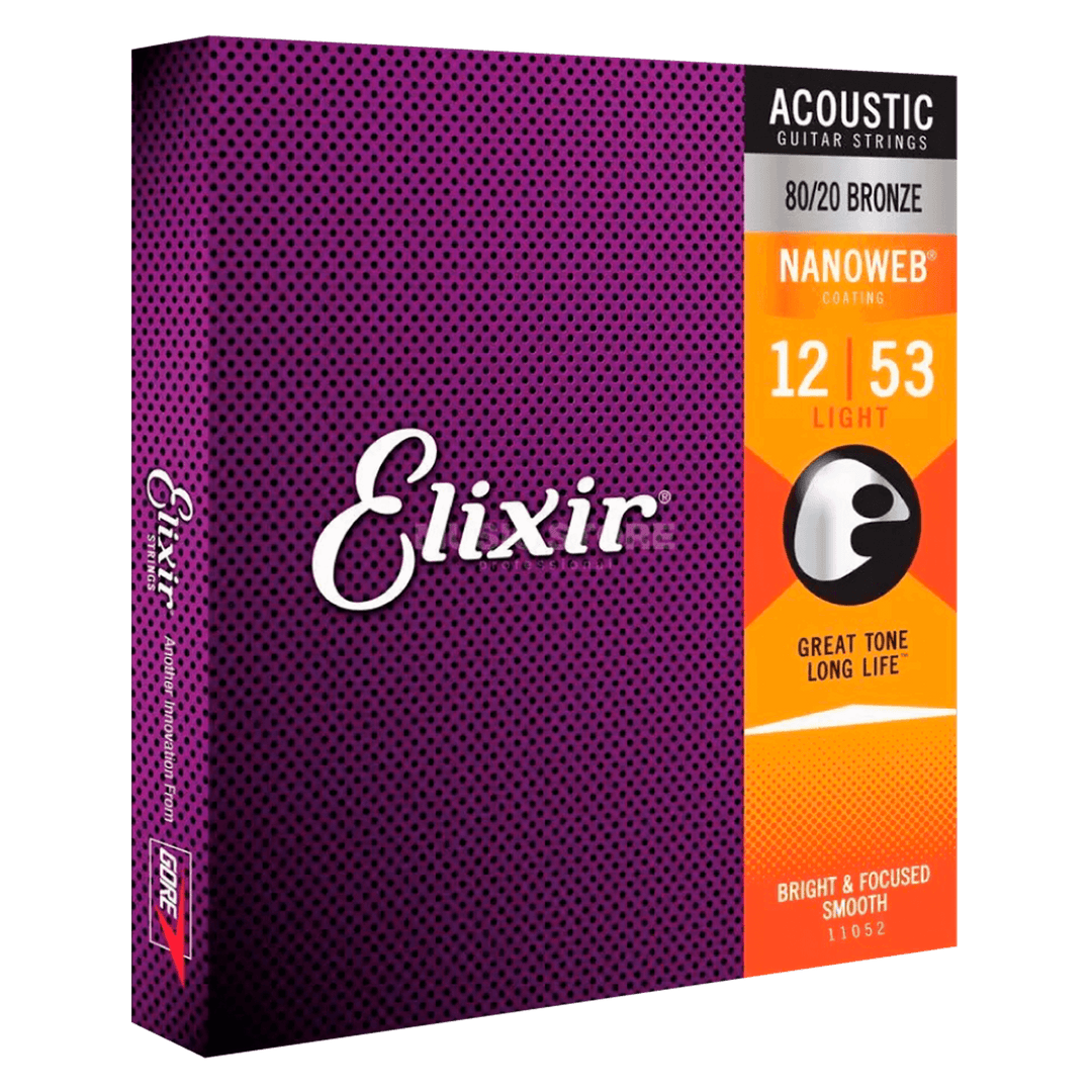 Elixir Acoustic Bronze Nanoweb Light (12-53) - Cuerdas de Guitarra Acústica | Las cuerdas de bronce Elixir® Acoustic Bronze con recubrimiento NANOWEB brindan un tono brillante y vivo junto con la vida útil prolongada que los músicos esperan de las cuerdas