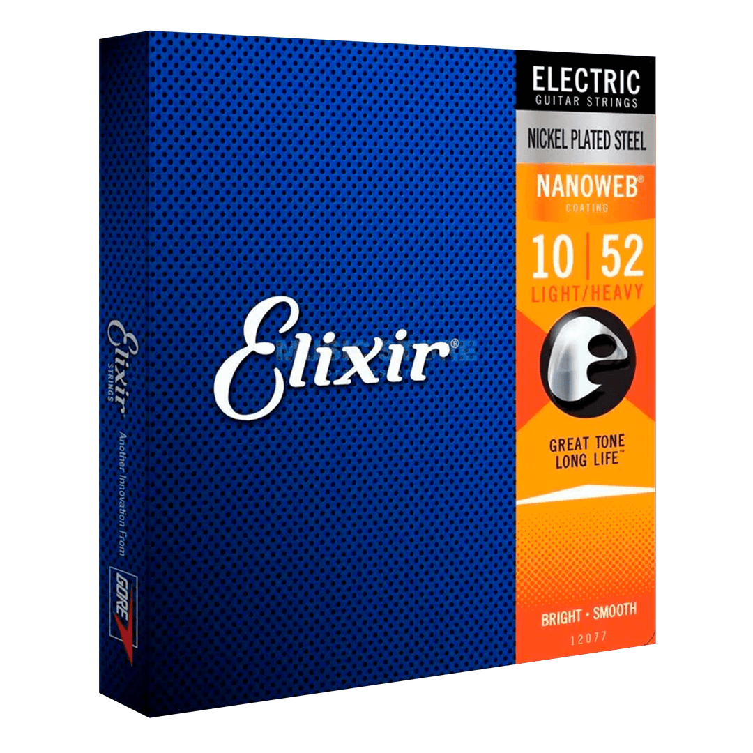 Elixir Nickel Plated Steel Nanoweb Light/Heavy (10-52) - Cuerdas de Guitarra Eléctrica | Las cuerdas eléctricas de acero niquelado Elixir® con recubrimiento NANOWEB® brindan la presencia, el golpe y la personalidad de las cuerdas de guitarra eléctrica tra