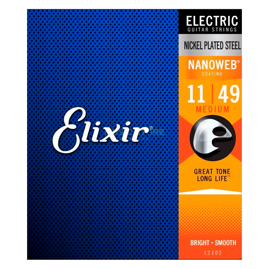 Elixir Nickel Plated Steel Nanoweb Medium (11-49) - Cuerdas de Guitarra eléctrica | Las cuerdas eléctricas de acero niquelado Elixir® con recubrimiento NANOWEB® brindan la presencia, el golpe y la personalidad de las cuerdas de guitarra eléctrica tradicio