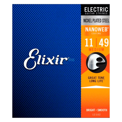 Elixir Nickel Plated Steel Nanoweb Medium (11-49) - $19990 - Gearhub - Elixir® Electric Nickel Plated Steel Strings with NANOWEB® Coating deliver the presence, punch, and personality of traditional electric guitar strings but with extended tone life. Gauges: .011 – .014 – .018 – .028 – .038 – .049.