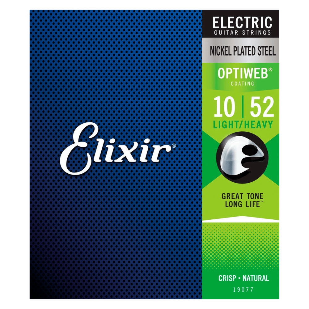 Elixir Nickel Plated Steel Optiweb Light/Heavy (10-52) - Cuerdas de Guitarra Eléctrica | Las cuerdas eléctricas de acero niquelado Elixir® con recubrimiento OPTIWEB® le brindan el rendimiento de una cuerda natural con un tono nítido, una sensación natural