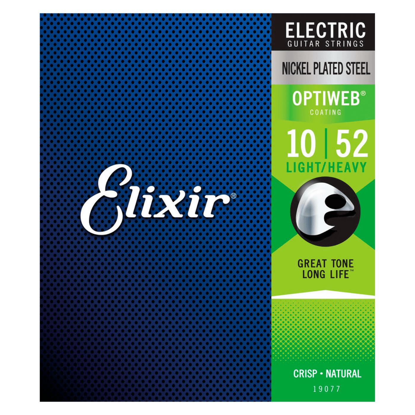 Elixir Nickel Plated Steel Optiweb Light/Heavy (10-52) - $19990 - Gearhub - Elixir® Electric Nickel Plated Steel Strings with OPTIWEB®Coating give you the performance of a natural string — that crisp tone, natural feel and playable grip you know and love without sacrificing the signature long-lasting tone life of Elixir Strings.Gauges: .010 – .013 – .017 – .032 – .042 – .052.