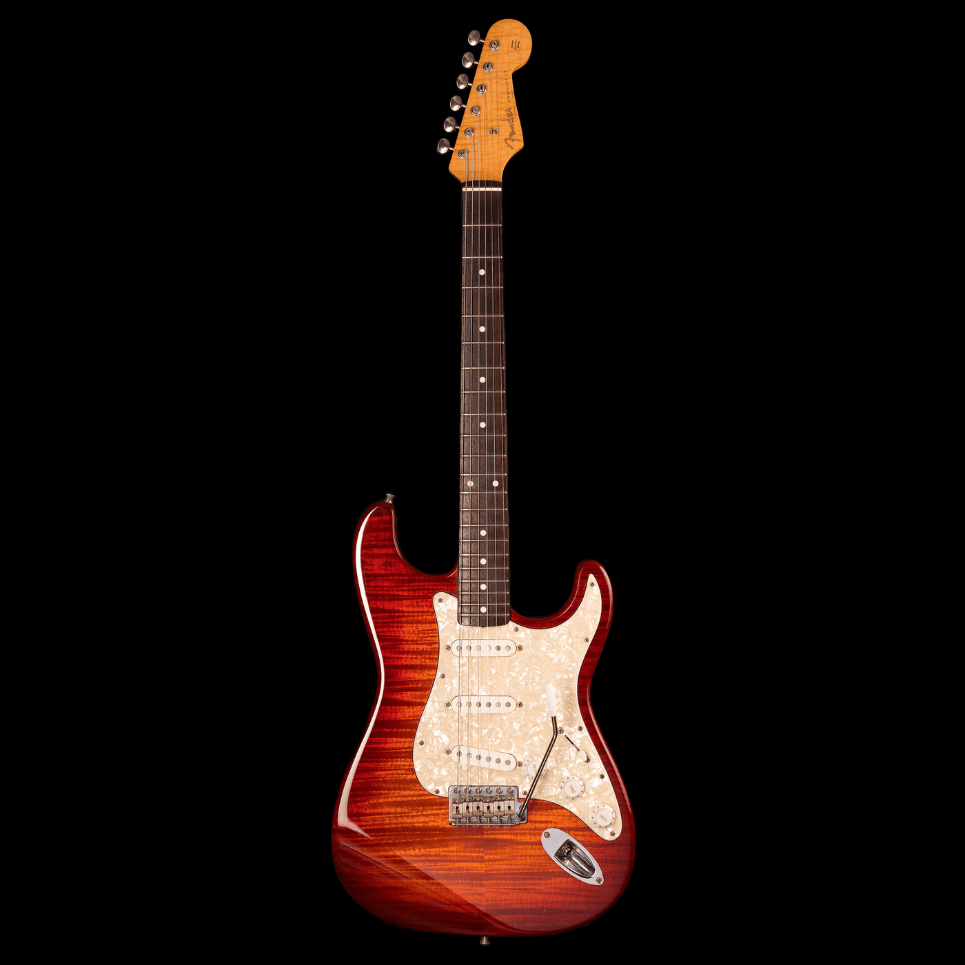 Fender Stratocaster Foto Flame Cherryburst MIJ 1995 - $1699990 - Gearhub - From blistering British Invasion beginnings through a long and acclaimed solo career of remarkable stylistic versatility, Jeff Beck has taken the Stratocaster to unbelievable sonic heights, with one of the most distinctive musical voices ever coaxed from the instrument. With classic style and special features, make his sound and style your own with the Jeff Beck Stratocaster, which ranks among Fender's most popular and longstanding a