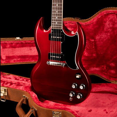 Gibson SG Special Burgundy 2020 - $1599990 - Gearhub - This Mod™ Collection 2020 SG™ Special has a Vintage Sparkling Burgundy finish. The modifications consist of mini humbucker™ pickup and clear knobs. It weighs 6.5 pounds and comes with a hardshell case and a two-year playability warranty.Gibson Mod™ Collection products may have minor cosmetic defects which are listed in the Warranty Evaluation for each product. These defects are AS-IS and are not covered under the Gibson Mod™ Collection's Limited Warrant