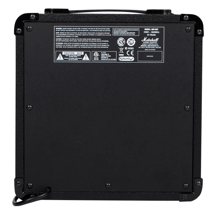 Marshall MG10 | Un amplificador perfecto para practicar en el día a día, en tu departamento o tu casa El MG10 con sus 10w de potencia es perfecto para estudiar o tocar con tus amigos. Tiene dos canales, clean y overdrive, y control contour para ajustar aú