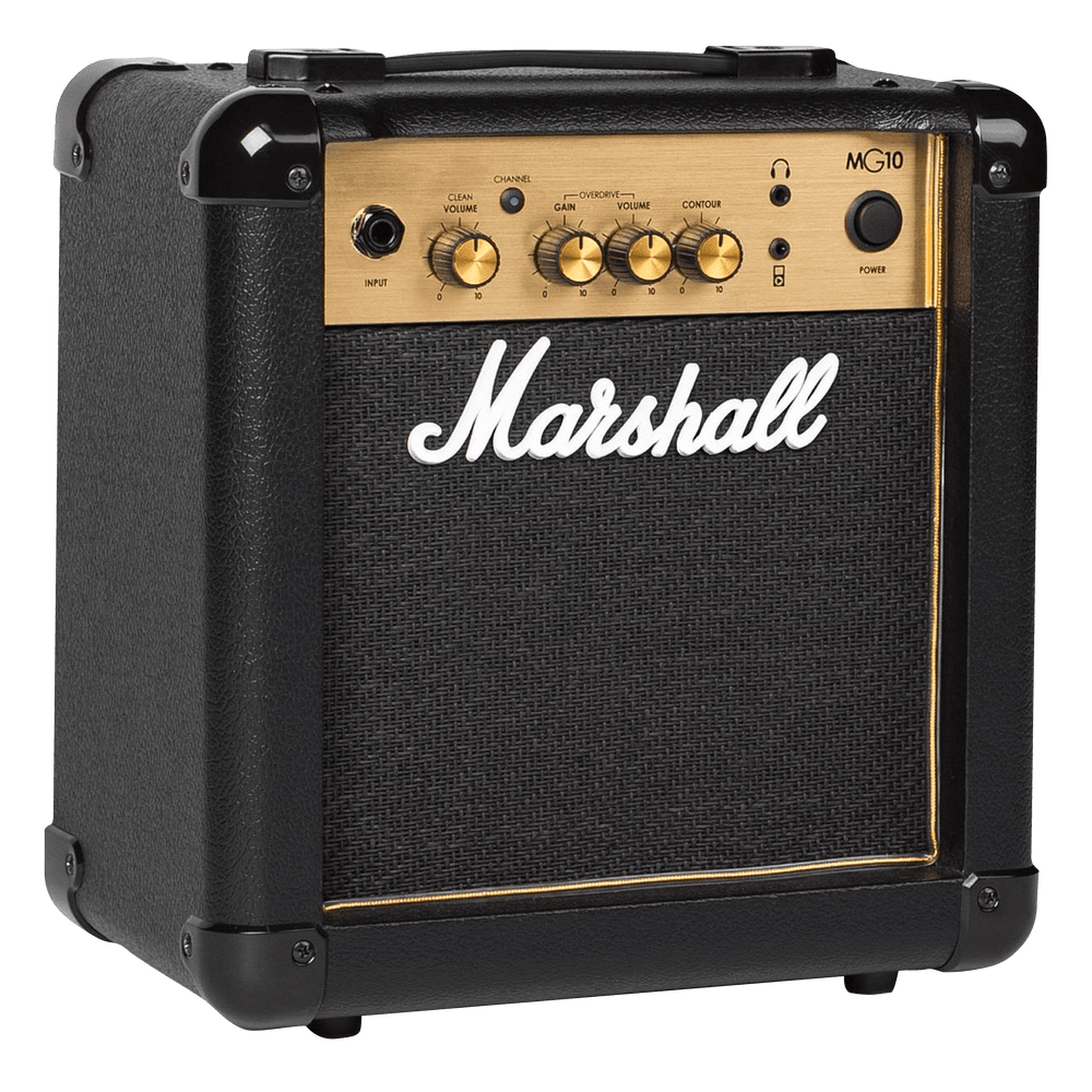 Marshall MG10 | Un amplificador perfecto para practicar en el día a día, en tu departamento o tu casa El MG10 con sus 10w de potencia es perfecto para estudiar o tocar con tus amigos. Tiene dos canales, clean y overdrive, y control contour para ajustar aú