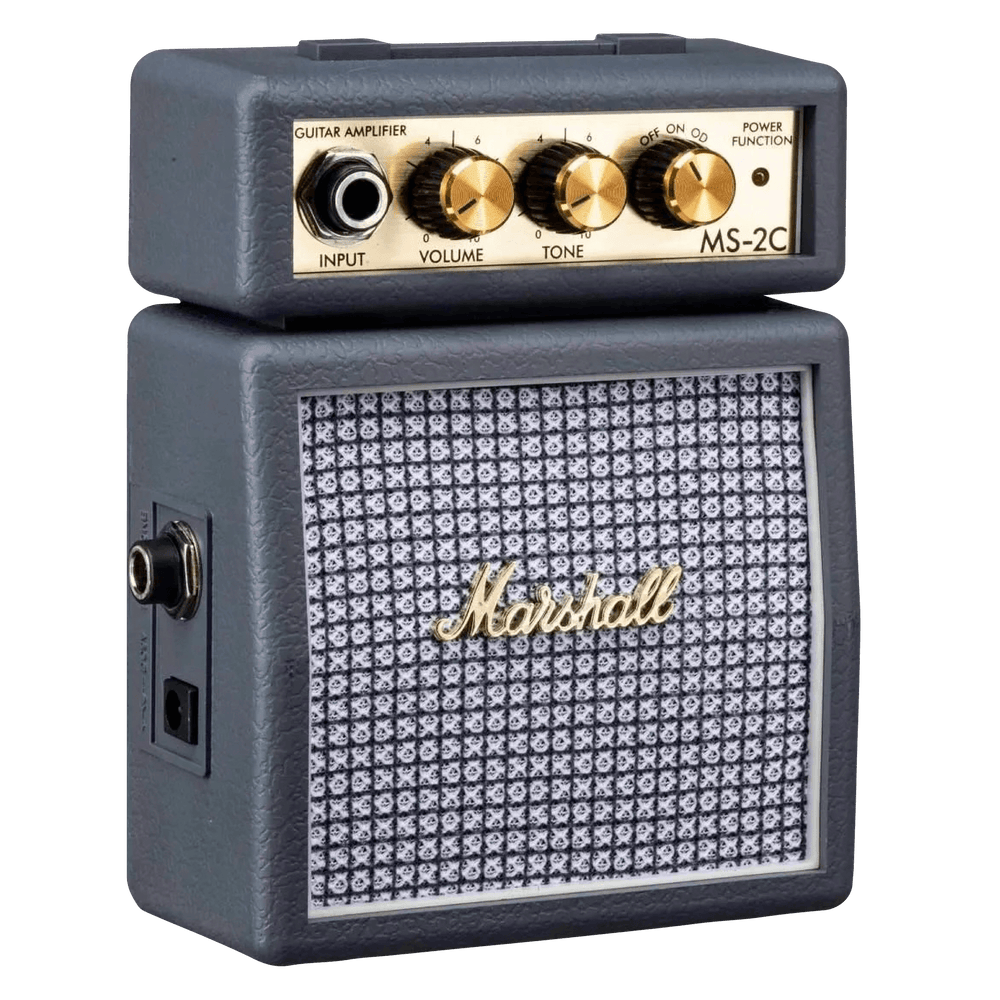 Marshall MS-2C - Miniamplificador de Guitarra | El MS-2TM es un microamplificador de 1 W que puede ser pequeño pero que ofrece el verdadero tono Marshall. Funciona con batería y se puede enchufar a la red eléctrica, por lo que es lo suficientemente versát