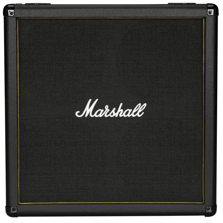 Marshall MG412B Gold - Gabinete de Guitarra Eléctrica | No pasa desapercibido el estilo y elegancia de la serie MG412B de 120W. Son gabinetes de 4x12” terminados con hermosos ribetes dorados. Están equipados con altavoces Celestion G12-412MG personalizado