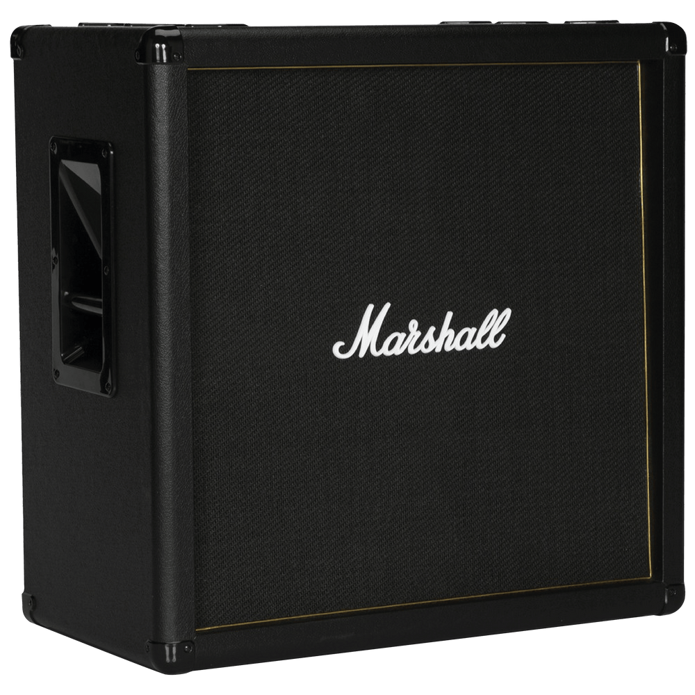 Marshall MG412B Gold - Gabinete de Guitarra Eléctrica | No pasa desapercibido el estilo y elegancia de la serie MG412B de 120W. Son gabinetes de 4x12” terminados con hermosos ribetes dorados. Están equipados con altavoces Celestion G12-412MG personalizado