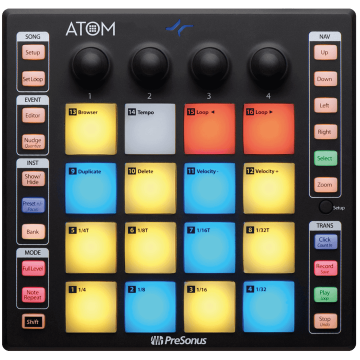Presonus ATOM - Superficie de Control Pad | Toma el mando de tus producciones con PreSonus Atom. Este controlador de pad estilo caja de ritmos hace que explorar instrumentos y crear pistas sea muy fácil. También puede grabar y editar sus proyectos, navega