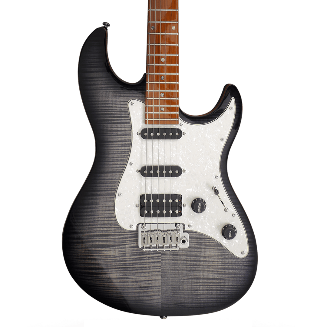 Sire S7 FM Transparent Black - Guitarra Eléctrica | Los amantes del cuerpo sólido estilo Strato van a encantarse con la serie S7. Diseñada en colaboración con el mismísimo Larry Carlton, legendario guitarrista ganador de un Grammy, la Sire S7 te ofrece la
