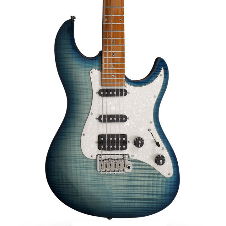 Sire S7 FM Transparent Blue - Guitarra Eléctrica | Los amantes del cuerpo sólido estilo Strato van a encantarse con la serie S7. Diseñada en colaboración con el mismísimo Larry Carlton, legendario guitarrista ganador de un Grammy, la Sire S7 te ofrece la
