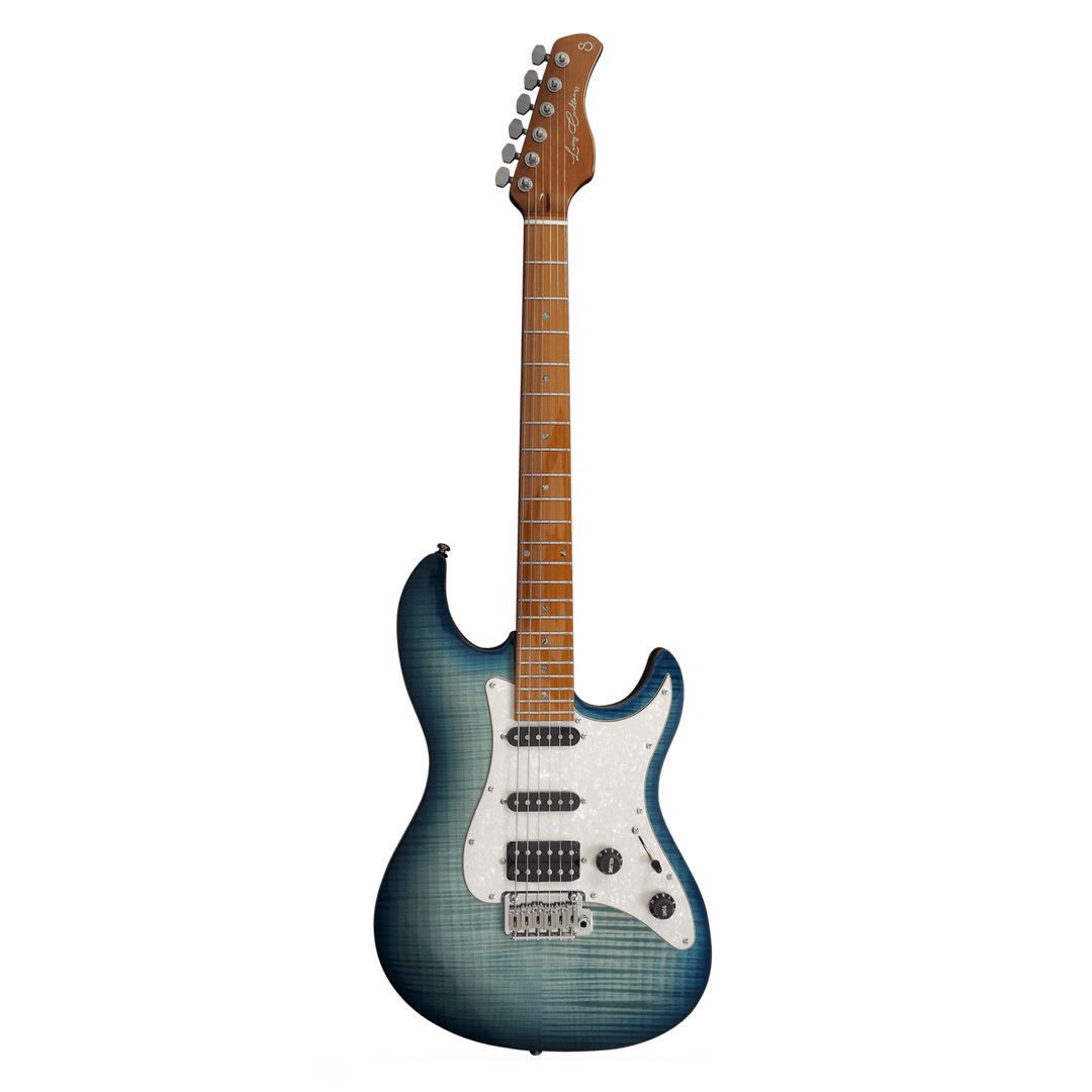Sire S7 FM Transparent Blue - Guitarra Eléctrica | Los amantes del cuerpo sólido estilo Strato van a encantarse con la serie S7. Diseñada en colaboración con el mismísimo Larry Carlton, legendario guitarrista ganador de un Grammy, la Sire S7 te ofrece la
