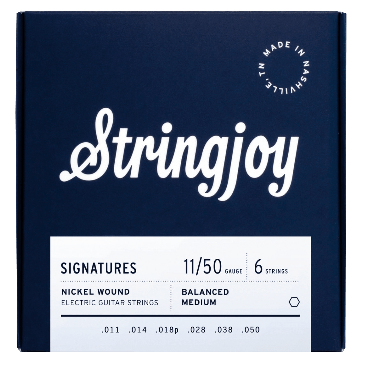 Stringjoy - Medium (11-50) - $19990 - Gearhub - So 10s aren’t quite enough for you, is that right? Don’t worry my friend, you’re in good company. 11s are the perfect middle ground—enough tension to get a nice meaty tone out of your guitar, but not so much that you can’t bend at all. Well, our Balanced 11s are just the thing for you then.Gauges: .011 – .014 – .018p – .028 – .038 – .050